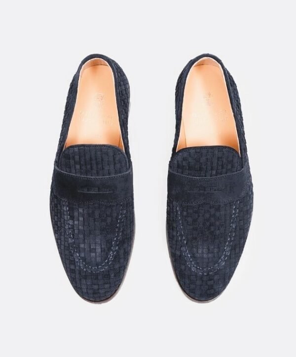 MOCASSIN BRUNELLO CUCINELLI EN EN DAIM BLEU AVEC TISSAGE