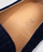 MOCASSIN BRUNELLO CUCINELLI EN EN DAIM BLEU AVEC TISSAGE